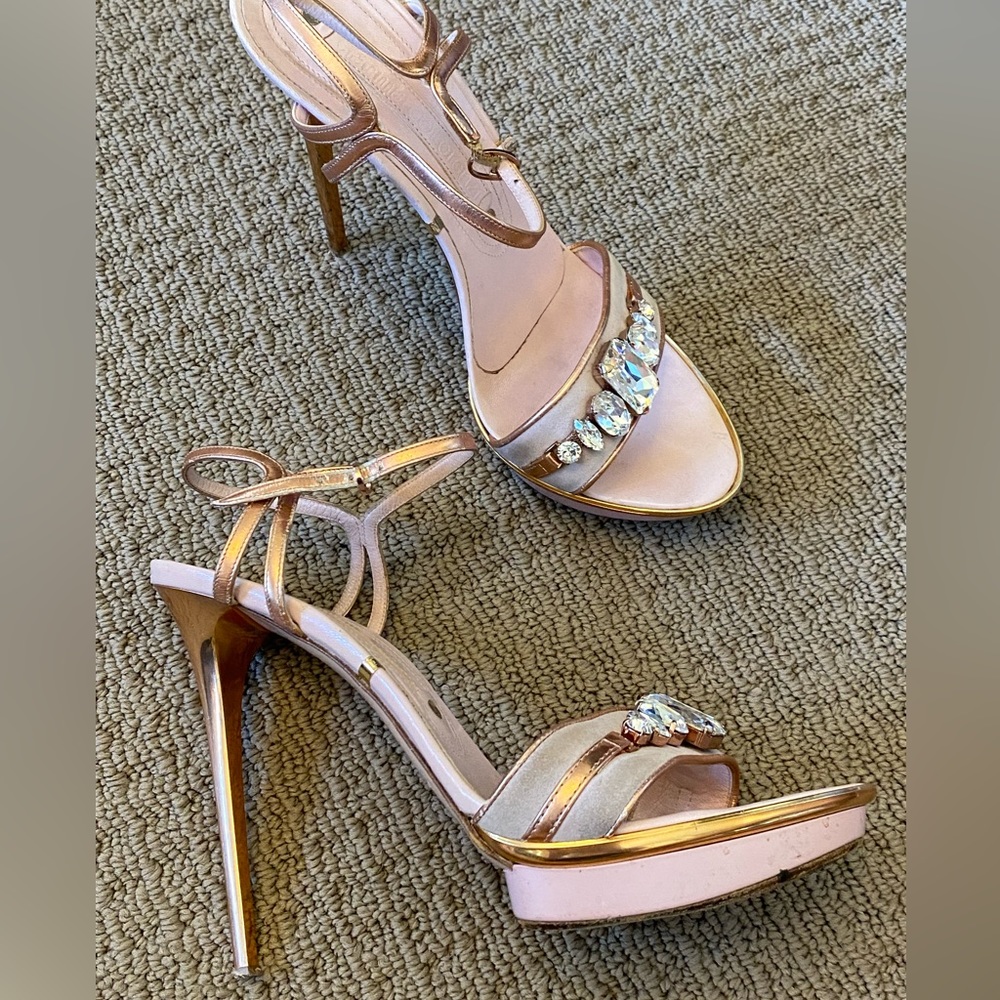 Italian leather copper colored fantastic crystal high heels